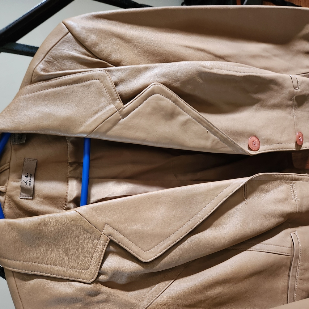 Tan Leather Jacket with Button Details